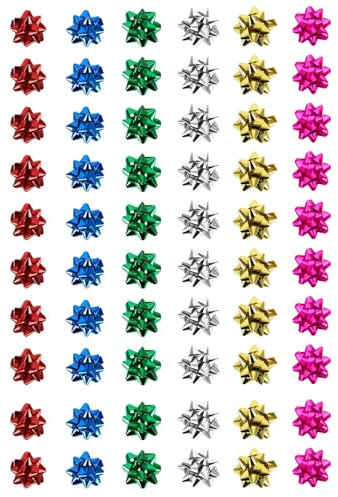 TOZBLEU Fiocchi Regalo Stelline adesive,60 pcs Fiocchi Regalo Piccoli Fiocchi Decorativi Autoadesivi,Fiocchi natalizi,Fiocco Pronto per Natale, Compleanno e Matrimonio, Ø 3.6 cm, Multicolore