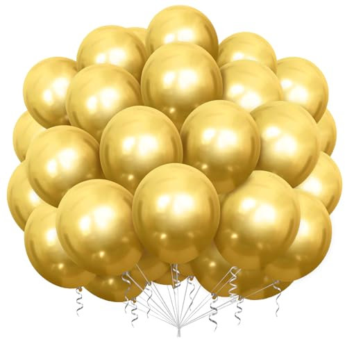 100 Stück Luftballons Gold,12 Zoll Gold Latex Ballons,Geburtstag Luftballon,Helium Ballons für Geburtstage,Hochzeit, Babyparty,Schulfeier Party,Thema Partydeko
