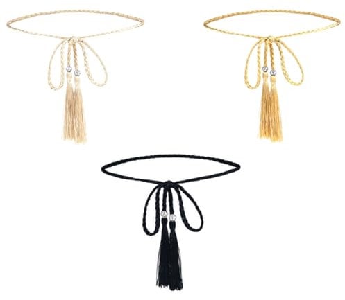 TRKETK 3 Pezzi Donna Cintura Cintura in Vita Regolabile da Donna Cintura Corda Intrecciata con Nappe Cintura Intrecciata per Abiti Retrò Pantaloni Jeans Soprabito Moda Ragazze Abito Accessori