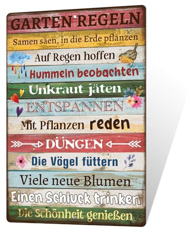 Putuo Decor Gartenschild Vintage – Garten Regeln Metallschild, wetterfestes Deko-Schild für Außenbereich, Gartenhaus, Terrasse, Balkon, Geschenkidee für Gärtner