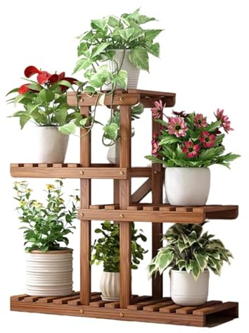 Pflanzenregal Holz, Blumenregal Mit 4/5 Ebenen, Blumenständer Garten, Pflanzentreppe Mehrstöckig, for Indoor Balkon Wohzimmer Outdoor Dekor(70 * 70 * 20cm)