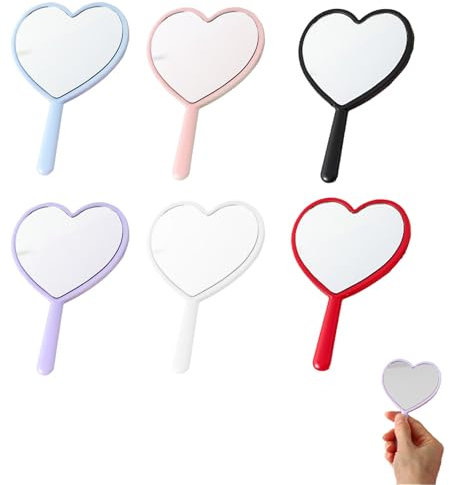 PMELCXD Handspiegel mit Griff, 6er Set, in 4 Farben (Weiß, Schwarz, Blau, Lila), Kompakte Größe, Hochwertige Verarbeitung