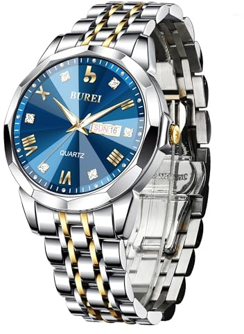 BUREI Ultradünne Herrenuhr – Minimalistisches Analog-Design, wasserdichtes Quarzwerk, Geschenk für Männer (Weiß/blau)