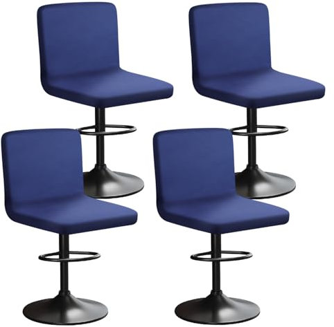 HuaLiSiJi Stretch Barhocker Stuhlhussen Bezüge Bezug Barhocker mit Lehne Samt Bar Stuhlhussen, Luxuriöser Stoff，Einer Weichen Textur, Dehnbar Knitterfrei Waschbar Staubdicht (4, Navy Blau)