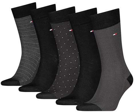 Tommy Hilfiger Men's Herringbone Dot Classic Sock, Black, 43-46 (Pack of 5)