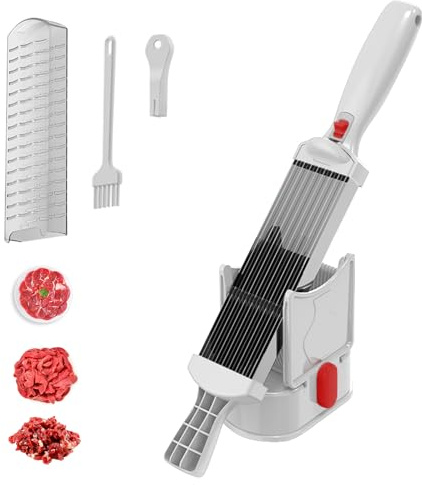 ACESOME Meat Slicer, Dual Handle Ham Slicer with 17pcs Blade, hickness Adjustable 2 or 4 mm, Meat Slicers for Home Use, or Cheese, Bread, Include Safety Food Pusher (White)