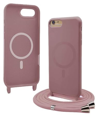 Bigcousin Coque Magnétique pour iPhone 8 / iPhone SE 2020/2022 avec Cordon,[Compatible avec MagSafe],Silicone avec Collier Case Portable Cover,Réglable Collier Lanyard Case,Rose Gold