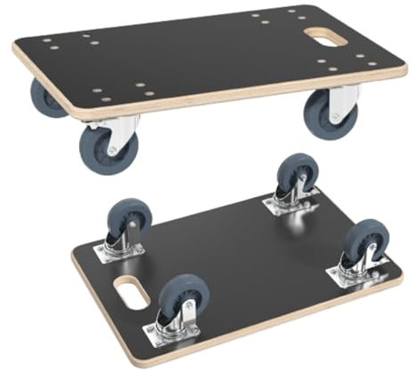 Aufun 1x Rollbrett Transportroller 60x40x14.5 cm mit Bremse, Möbelroller Rollbretter Transport mit Transporthilfe Umzug Möbel-Transport bis zu 200 kg Traglast, robust & sicher