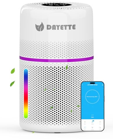 DAYETTE WIFI Luftreiniger Allergiker mit HEPA 13 Filter, 7-Farben-Licht Luftfilter für 90㎡ Wohnung Raucherzimmer, APP Steuerung, Timer, Air Purifier gegen Schimmel, Staub, Gerüche, Tierhaaren