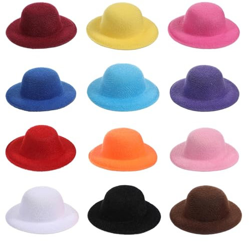 12PCS Mini Formal Hats, Colorful Mini Top Hats Doll Hat for Crafts Miniature Doll Hat for DIY Crafting Hair Accessories and Decorations(2.3/5.8cm)