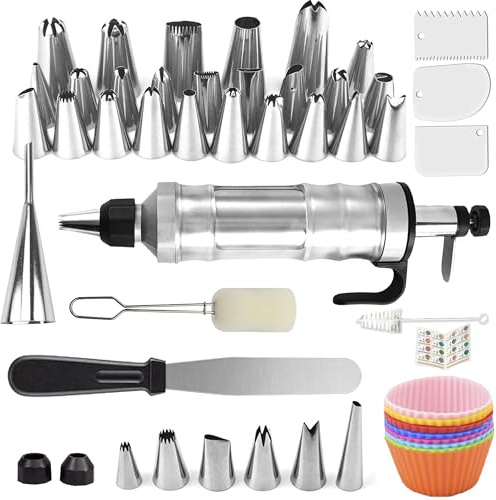 Dessert Decorating Syringe Set, Icing Piping Kit Stainless Steels Cake Decorating Tools 30 Piping Icing Nozzles Cupcake Decorating Kit - Black