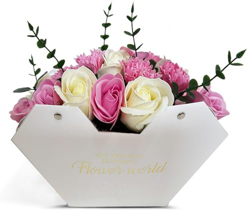 YEAHLEE Beautiful Birthday Gifts for Her, Soap Flowers Gifts for Women, Everlasting Flowers, Artificial Rose & Carnation Bouquet Boxes, Fresh Realistic and Full of Fragrance