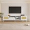 LERFAN Meuble TV en rotin blanc, dimensions : 200 x 40 x 49 cm, convient pour téléviseurs de 90, avec 2 portes en rotin, 1 tiroir et 3 compartiments ouverts, construction robuste, meuble TV