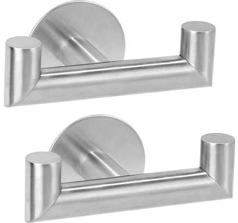 YUET Double Crochet Adhesif Muraux 2 Pièces Acier Inoxydable 304, Argenté | Porte Serviette Salle de Bain, Accroche Torchon Cuisine, Porte Manteau Mural Sans Perçage