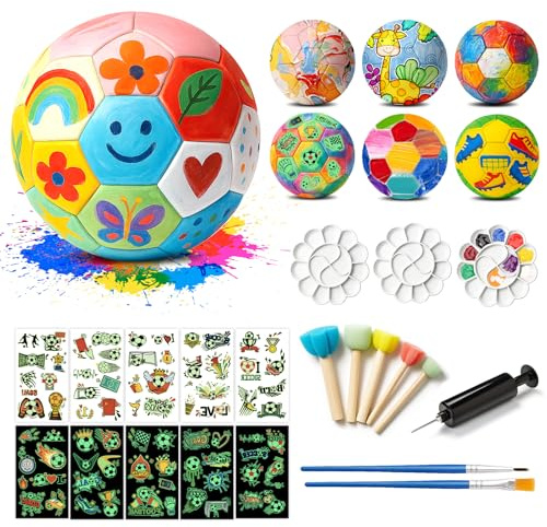 Ronronner Fußball Bastelset Kinder DIY Malset mit Pigment Aufkleber - Kreatives Fußball Geschenk für Jungen und Mädchen ab 3 4 5 6 7 8 9 10 Jahre - 6 Stk. Fussball Spielzeug Set