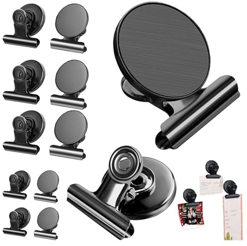 FISH DRAGATE 12 pcs magnéticas de 30 mm para frigorífico,Clips,Negro Pinzas,imanes con Pinza,imanes con Pinza,Nevera Pizarra magnetica para iman,para hogar Cocina Oficina Escuela