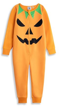 Show Me The Merch Kids Pumpkin Onesie in Orange | Long Sleeve Microfleece Zip-Up Costume for Halloween | Classic Plain Outfit | Seasonal Holiday Wear | Fun Kids Halloween Apparel - 18-24 Months