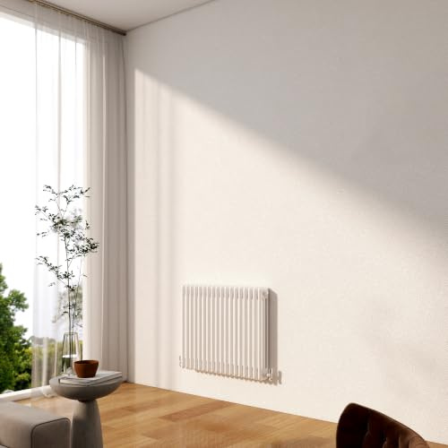 Traditional 3 Column Cast Iron Radiator, 600x830mm Gloss White | Horizontal Designer Radiator Wall Mounted Central Heating, Durable Cast Iron Rads for Bedroom, Living Room & Hallway