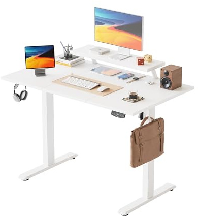 Agilestic Höhenverstellbarer Schreibtisch mit flexiblem Monitorständer | Schreibtisch höhenverstellbar elektrisch 120 x 60 cm, 2 Speicherplätze, Stehschreibtisch für Homeoffice, Weiß