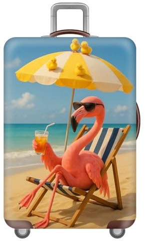 KofferhüLle 18–32 Zoll,Verdickte Elastische KofferschutzhüLle Aus Polyester,Strand Tiermuster Waschbare GepäCkabdeckung FüR Reisen,Anti-Kratzer Luggage Cover,Koffer HüLle (Flamingo,M(22-24inch))