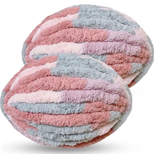 DISDADA Dicke Wolle zum Handstricken 2 StüCk 500g, Chunky Yarn Wolle zum HäKeln, Flauschig Weiche XXL wolle dick für Decke Sockenwolle Schal Mütze (Kirschblütenfarbe)