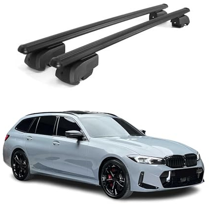 OMAC Dachträger für BMW 3er G21 Touring 2019-26 Aluminium 2 Stangen Schwarz | ISO/PAS 11154:2006 geprüft, Abschließbar, City-Crash-getestet, bis 75 kg Traglast, Querträger, Grundträger