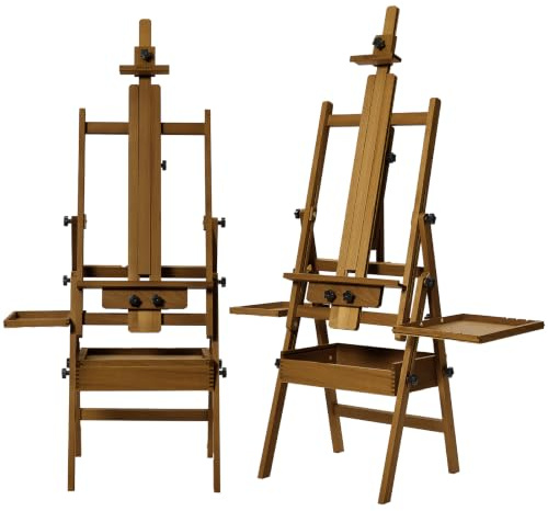 MEEDEN Painting Easel with Storage and Tray: H-Frame Beech Wood Art Easel