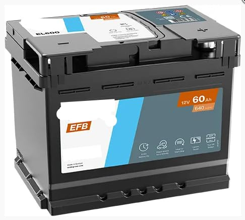 EL600 027 EFB Car Battery 12V 60Ah 640A CCA, Type 027 Start Stop Replacement Starter Battery for Compatible Cars & Vans, 242 x 175 x 190mm
