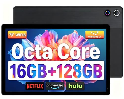 Ainmel Android Tablets, 10.36 Zoll Tablet, 16GB RAM 128GB ROM(1TB TF Expand), Octa Core, 1280 * 800 HD, 5G WiFi 6, BT 5.3, 5000mAh, Widevine L1, Dual Kamera Face ID Tablets Tab Pad (Schwarz)