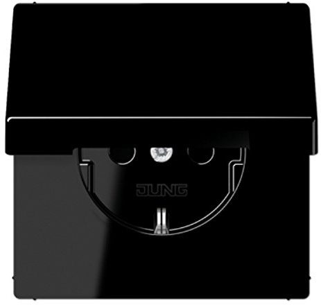 Jung Schuko Steckdose 16 A 250 V Bruchsicher mit Klappdeckel Serie LS Schwarz, 1 Stück, LS 1520 BFKL SW