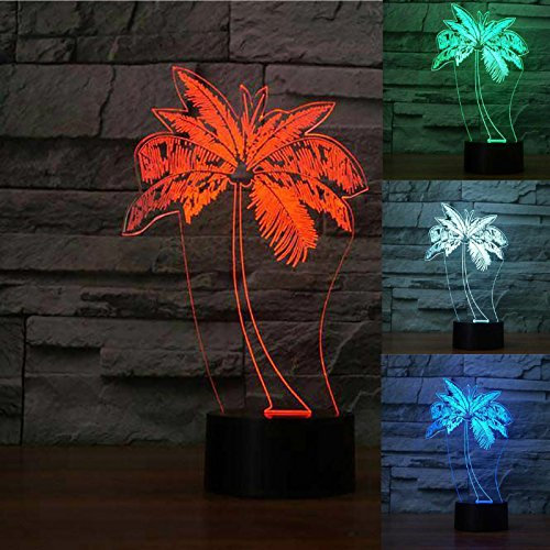FISSEN 3D palmier LED Lampe d'illusion Optique Lampe Lumière de Nuit avec Câble USB et 7 Couleurs Décoration pour Enfant Chambre Chevet Table de Bébé Enfant Cadeau De Noël Fête Anniversaire