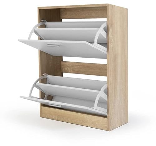 IDMarket - Meuble à chaussures 12 paires KLARK imitation hêtre 2 portes blanches