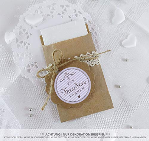 SET GROß: 48 Freudentränen Sticker + 48 braune Flachbeutel - Kraftpapier - 63 x 93 mm • Hochzeit Wedding Freudentränen Taschentuch Verpackungen • Aufkleber LILA RETRO VINTAGE STYLE 4cm rund matt