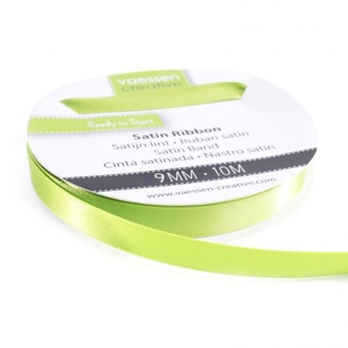 Vaessen Creative Satinband 9mmx10m Hell Grün, Schleifenband, Dekoband, Bänder zum Basteln, Stoffbänder für Hochzeit, Taufe Und Geburtstagsgeschenke