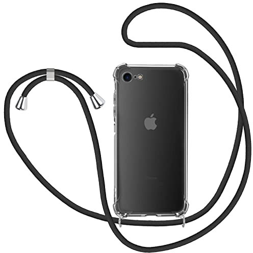 Handyband für iPhone SE 2022/2020 / iPhone 7 / iPhone 8 Hülle mit Band, Transparent Silikon Handyhülle mit Kette zum Umhängen Schutzhülle, Schwarz
