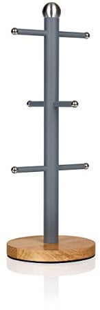 Swan SWKA17510GRYN Nordic Scandi Mug Tree with Non-Slip Bamboo Base, Slate Grey, Steel, One Size