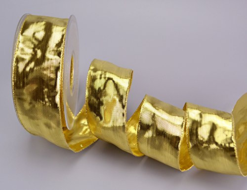finemark 20 m x 40 mm Dekoband Glossy Gold Glanzband metallic Schleifenband mit Draht glänzend Geschenkband Weihnachten Drahtkantenband