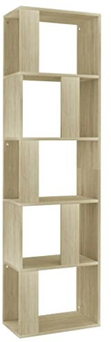 vidaXL Bücherregal Raumteiler mit 5 großen Fächern Wandregal Standregal Aktenregal Raumtrenner Büroregal Regal Sonoma-Eiche 45x24x159cm Holzwerkstoff