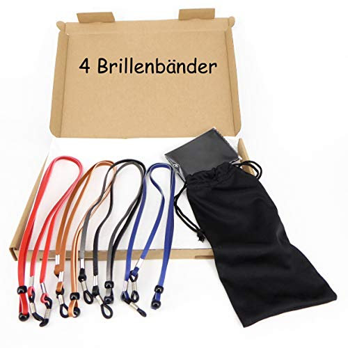 Hawhy 4 Stück Qualitäts Brillenband Brillenkette in 4 Farben aus starkem PU Material für alle Arten von Brillen geeignet,mit extra Anti Rutsch Öse die hält