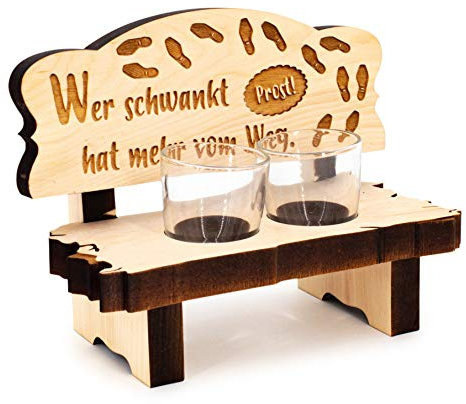sagl.tirol Holz Schnapsbank mit Gravur und Schnapsgläser [100% Natur] Lustige Geschenkidee I Geschenke für Männer I Geburtstagsgeschenk für Männer (2er Schnapsbank Wer schwankt)