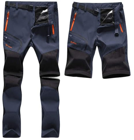 SANMIO Herren Wanderhose Zip Off Atmungsaktiv Arbeit Hosen Softshellhose Outdoor Sommer Funktionshose Trekkinghose Entfernbar Schnell Trockend (mit Gürtel) Blau, M