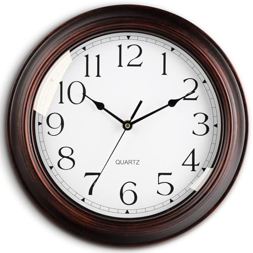 KECYET 30,5 cm Wanduhren, batteriebetrieben, leise, Nicht tickende Wanduhr, Vintage, Retro, rustikaler Stil, dekorativ für Wohnzimmer, Küche (Bronze)