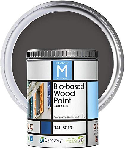 MASQUELACK M Impregnante per Legno Esterno - Marrone - RAL 8019-1 Litro - Protegge dall'Acqua, Umidità e Raggi UV - Vernice Naturale ad Alta Copertura e Rifinitura Semi Opaca - Asciugatura Veloce
