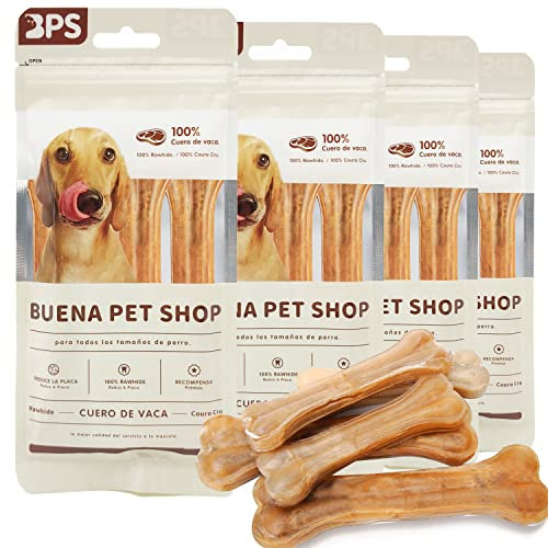 BPS - 5096 Buena Pet Shop Hueso Prensado para Perros Piel Vacuno Fortalecedor de Dientes Stick Dental Dog Snack 11.5 cm, 12 Pcs (pack de 3 unidades x 4)