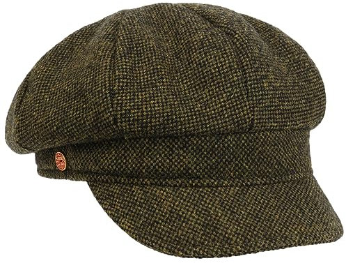 Mayser Coco Tweed Ballonmütze Schirmmütze Baker-Boy-Mütze Newsboy-Mütze Damencap Damen - Made in The EU mit Schirm, Futter, Futter Winter Herbst-Winter - L (59-60 cm) grün