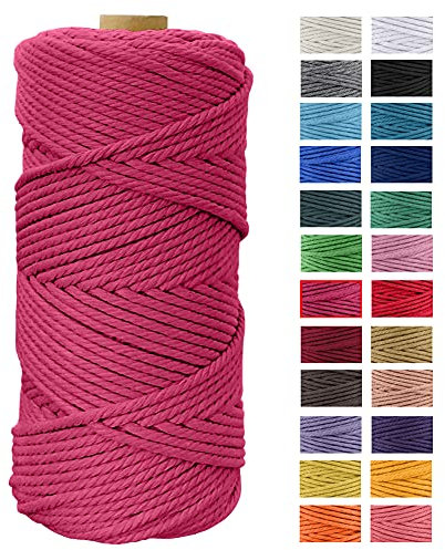 Macrame Cord 4mm x 109 Yards, JeogYong Thick Natural Cotton Cord Yarn Thread, 4-Strand Twisted Spool Twine String Cotton Rope for DIY Crafts, Wall Hangings, Plant Hangers, Home Decorations (Rose red)