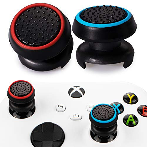 Playrealm FPS Thumbstick Extender & Printing Rubber Silicone Grip Cover 2 Sets for Xbox Series X/S & Xbox One Controller (Black Red+Blue)