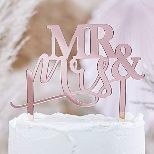 Ginger Ray Tortenaufsatz für Hochzeitstorten mit Aufschrift Mr and Mrs, aus Acryl, rotgoldfarben