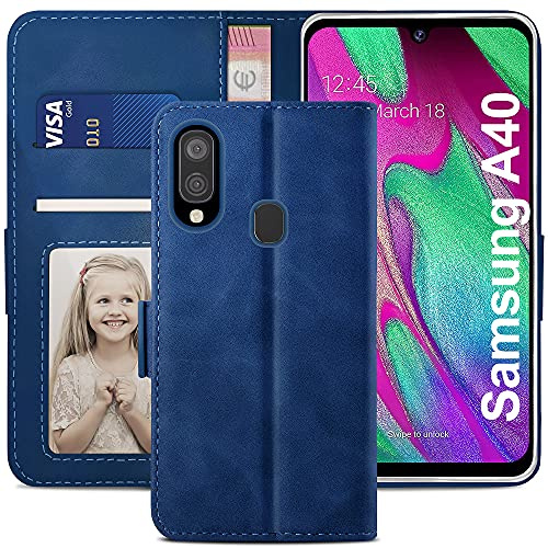 YATWIN Handyhülle Samsung Galaxy A40 Hülle, Klapphülle Samsung Galaxy A40 Premium Leder Brieftasche Schutzhülle [Kartenfach][Magnet][Stand] Handytasche für Samsung Galaxy A40 Case, Blau
