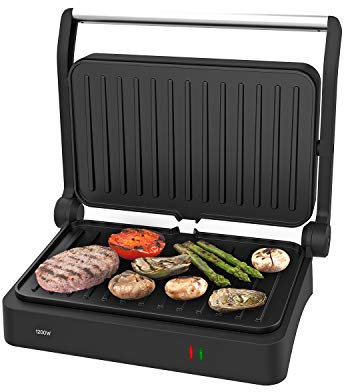 Taurus Expansive - Grill, 1200W, rápida cocción, sella y tosta, placa antiadherente libre de PFOA, 14.5x23 cm, acabo de inox, base antideslizante, sella sandwiches, wraps, fajitas.